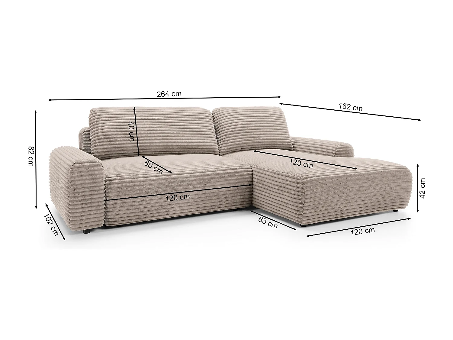 Ecksofa mit Schlaffunktion - Breitcord-Bezug - creme - linksseitig - ALFERIA