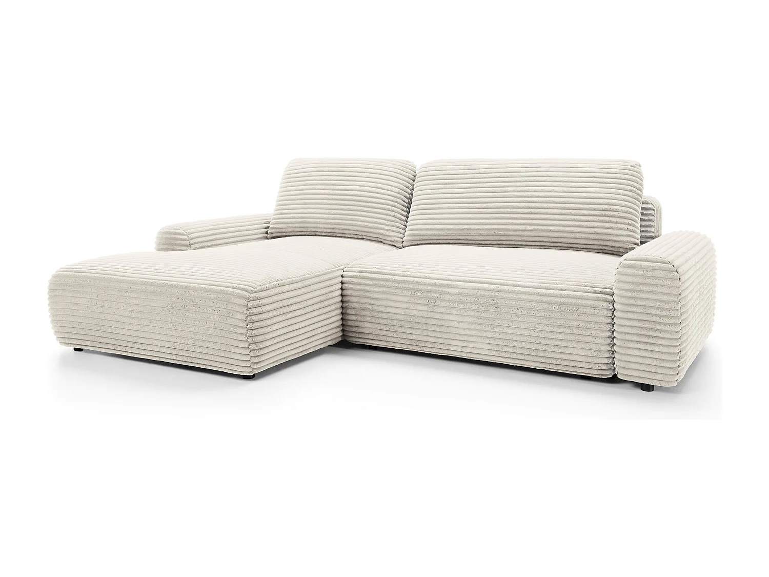 Ecksofa mit Schlaffunktion - Breitcord-Bezug - creme - linksseitig - ALFERIA