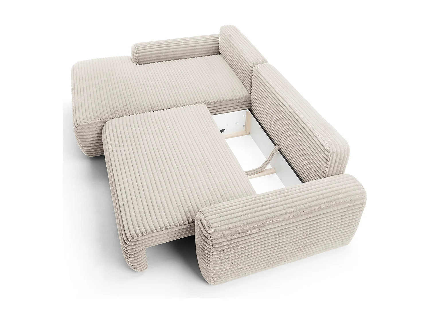 Canapé d'angle en forme de L avec fonction de couchage - velours côtelé - crème - côté gauche - ALFERIA