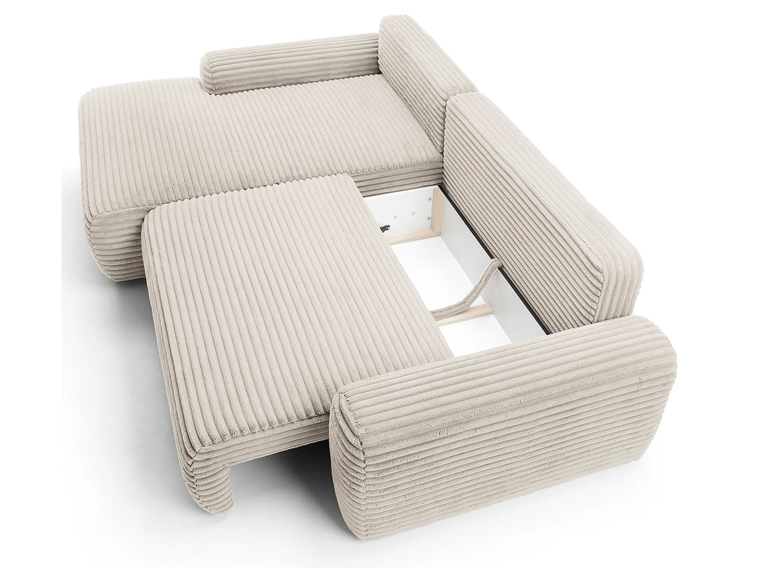 Ecksofa mit Schlaffunktion - Breitcord-Bezug - creme - linksseitig - ALFERIA