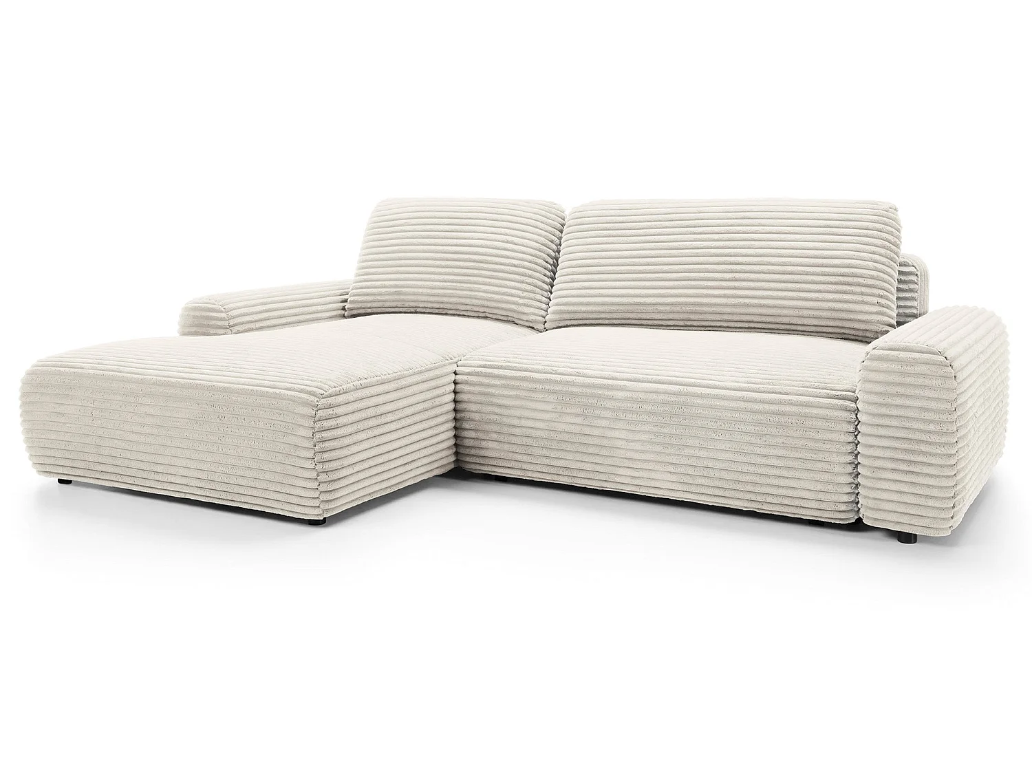 Ecksofa mit Schlaffunktion - Breitcord-Bezug - creme - linksseitig - ALFERIA