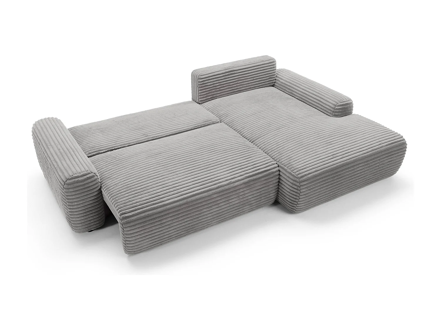 Canapé d'angle en forme de L avec fonction de couchage - velours côtelé - grège - côté droit - ALFERIA