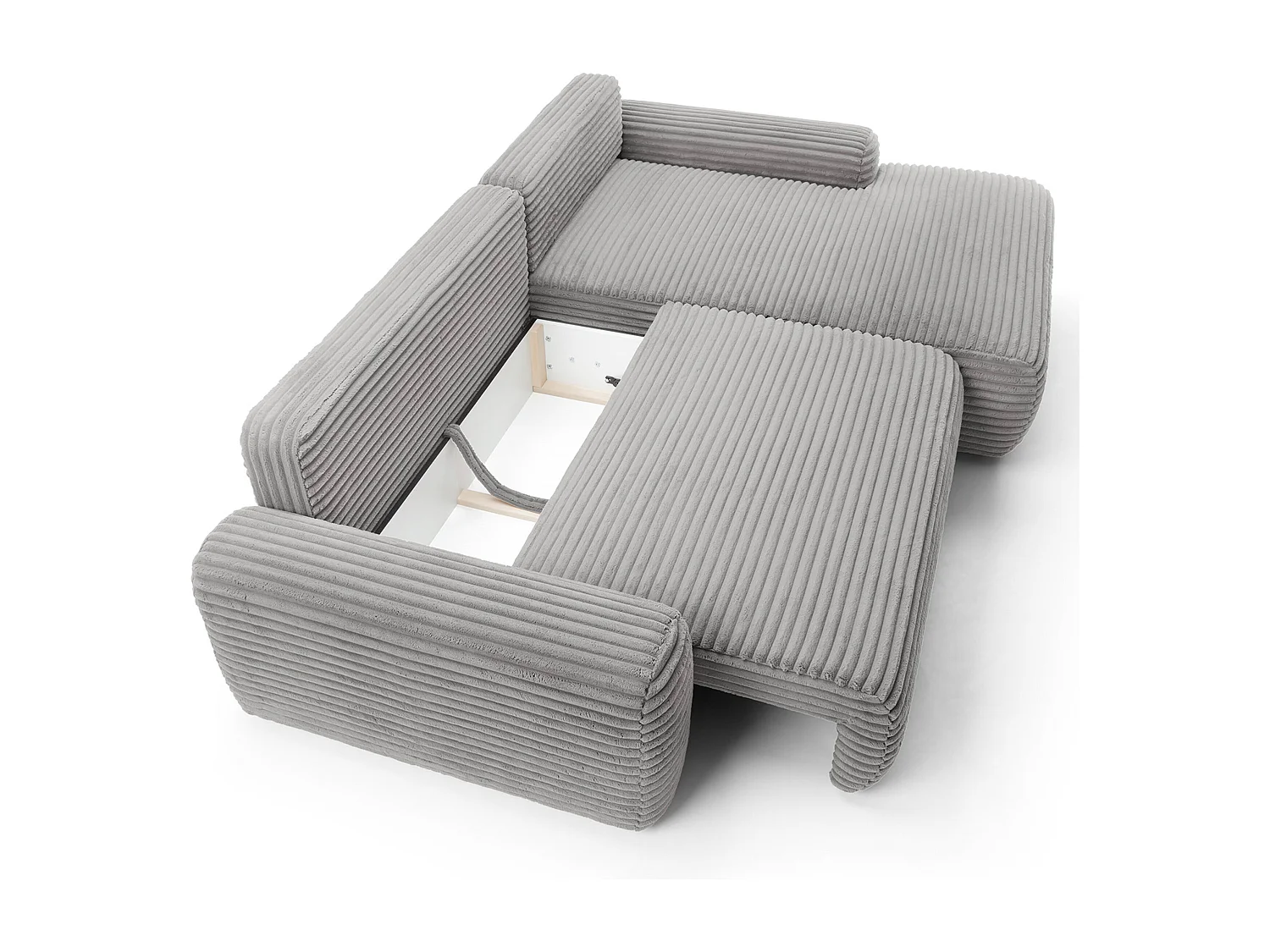 Canapé d'angle en forme de L avec fonction de couchage - velours côtelé - grège - côté droit - ALFERIA