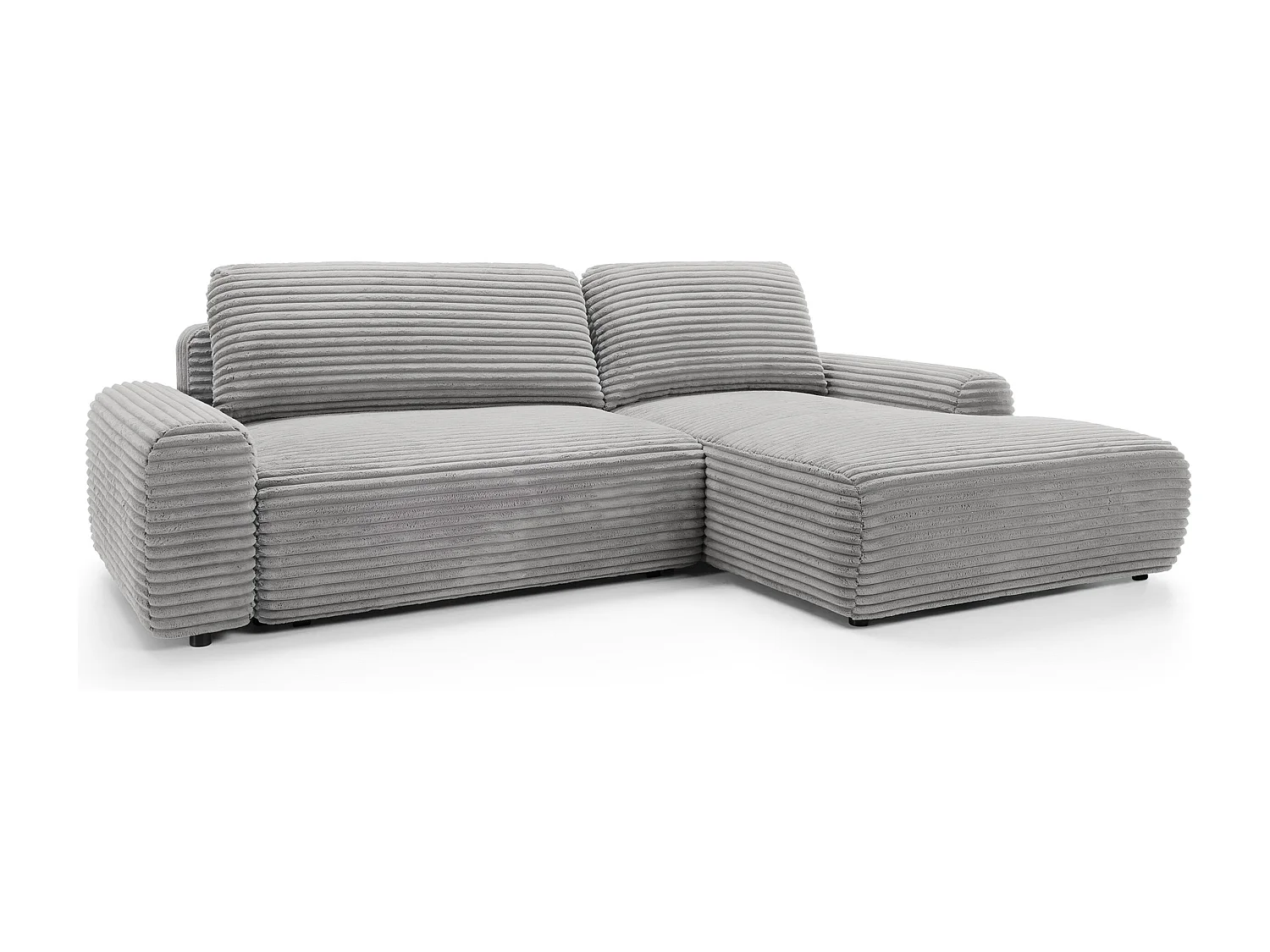 Canapé d'angle en forme de L avec fonction de couchage - velours côtelé - grège - côté droit - ALFERIA