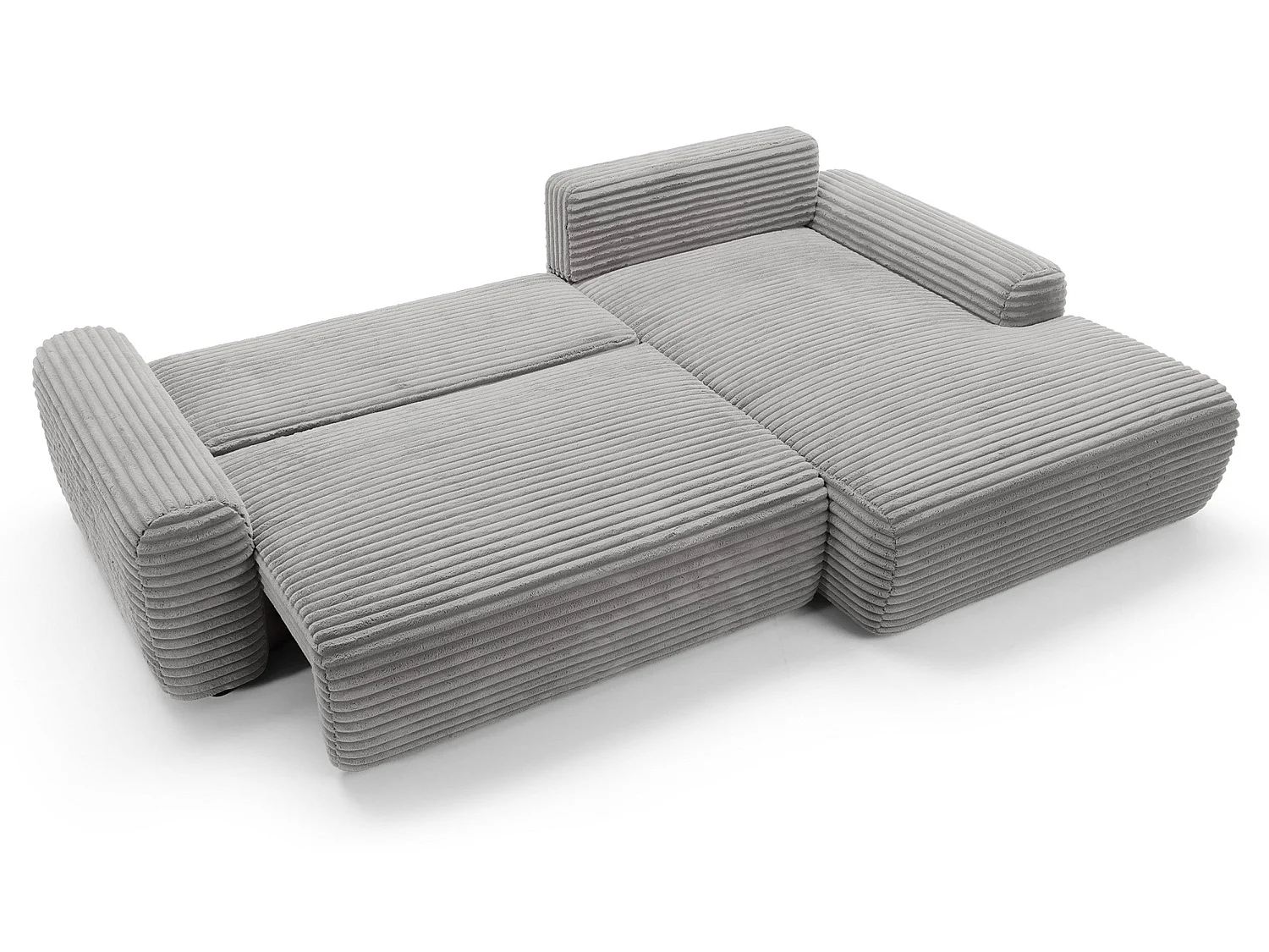 Canapé d'angle en forme de L avec fonction de couchage - velours côtelé - grège - côté droit - ALFERIA