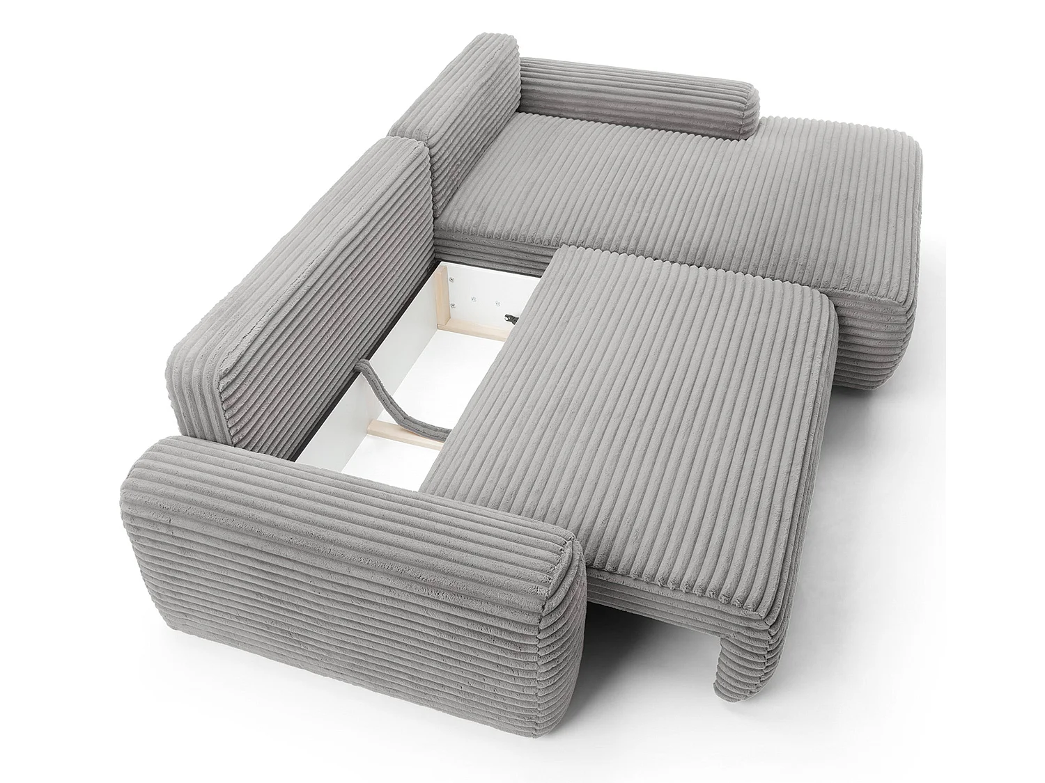 Canapé d'angle en forme de L avec fonction de couchage - velours côtelé - grège - côté droit - ALFERIA