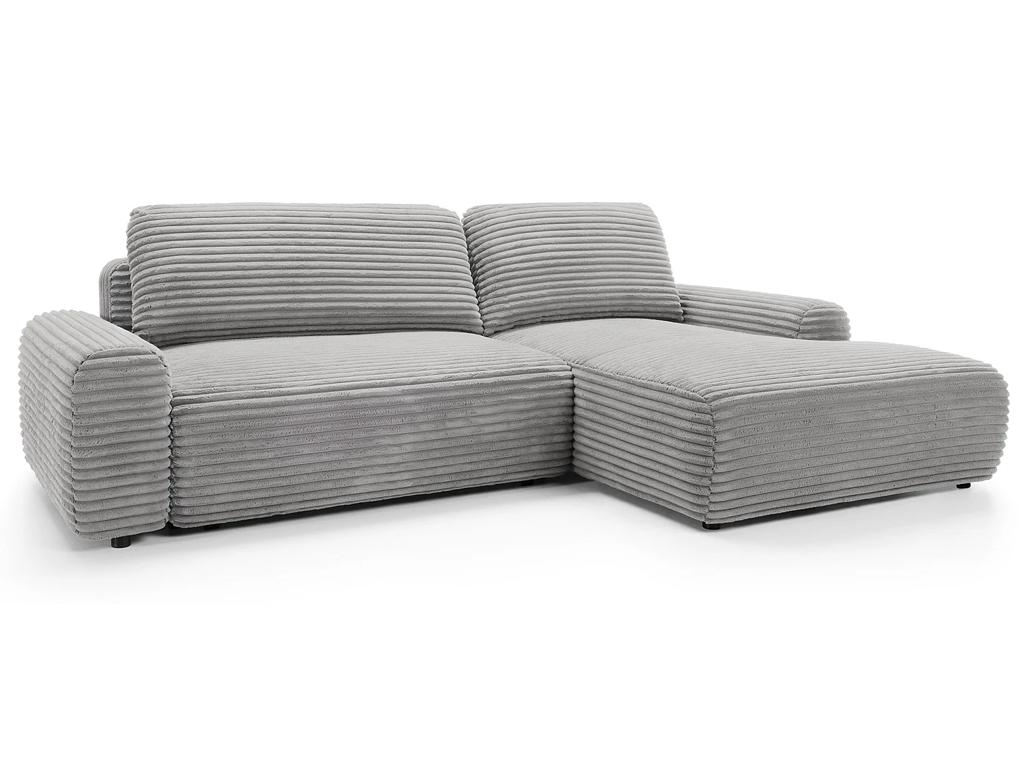 Canapé d'angle en forme de L avec fonction de couchage - velours côtelé - grège - côté droit - ALFERIA
