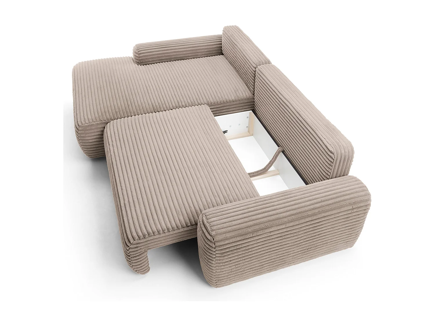 Canapé d'angle en forme de L avec fonction de couchage - velours côtelé - beige - côté gauche - ALFERIA