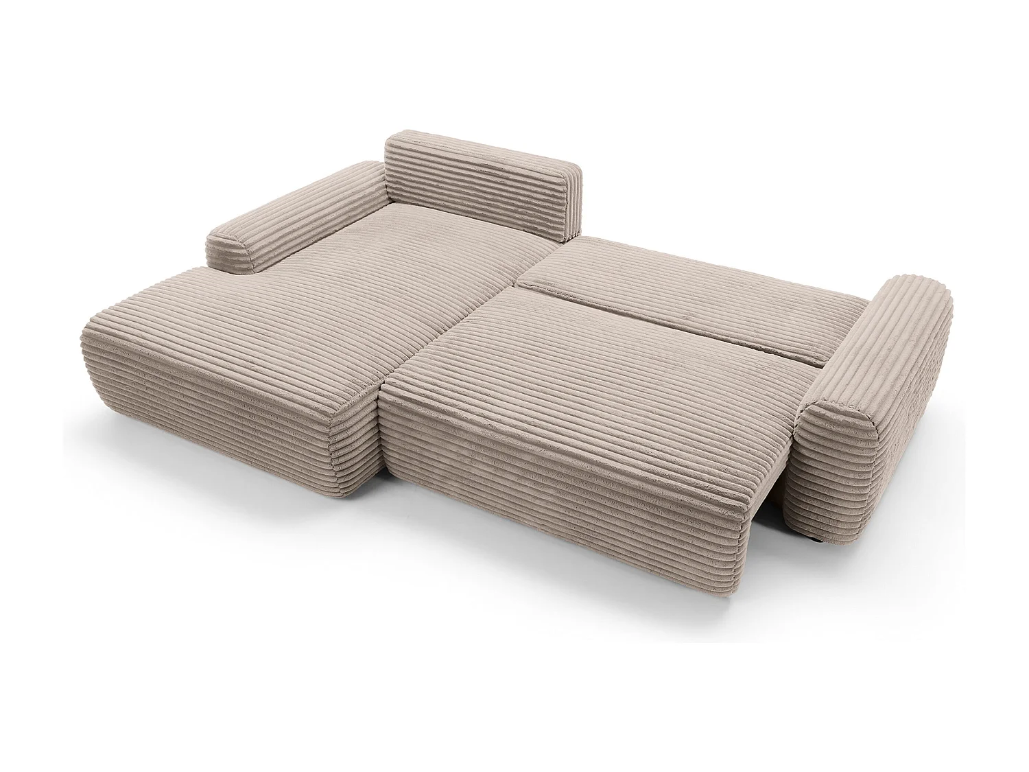 Canapé d'angle en forme de L avec fonction de couchage - velours côtelé - beige - côté gauche - ALFERIA