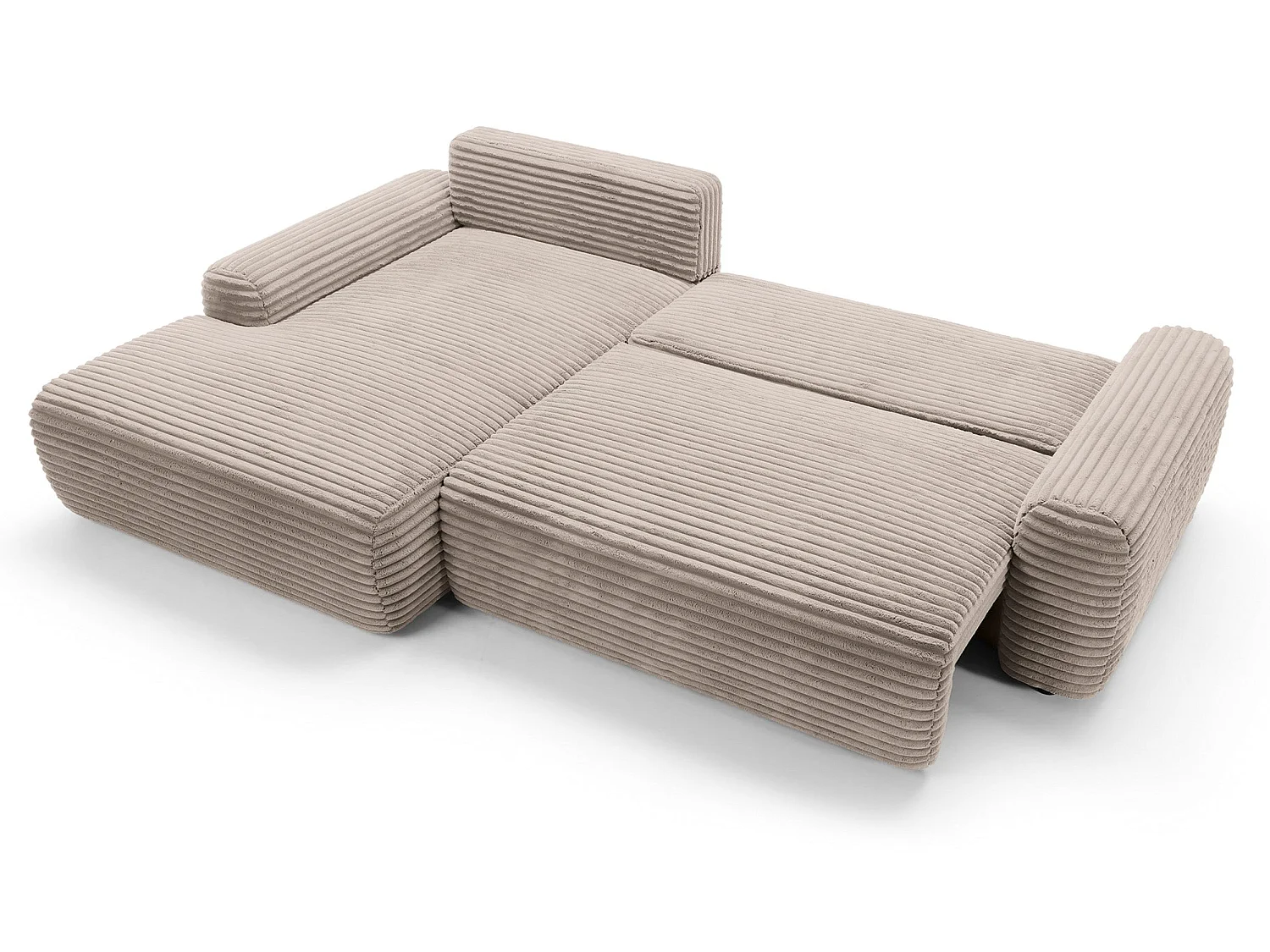 Canapé d'angle en forme de L avec fonction de couchage - velours côtelé - beige - côté gauche - ALFERIA