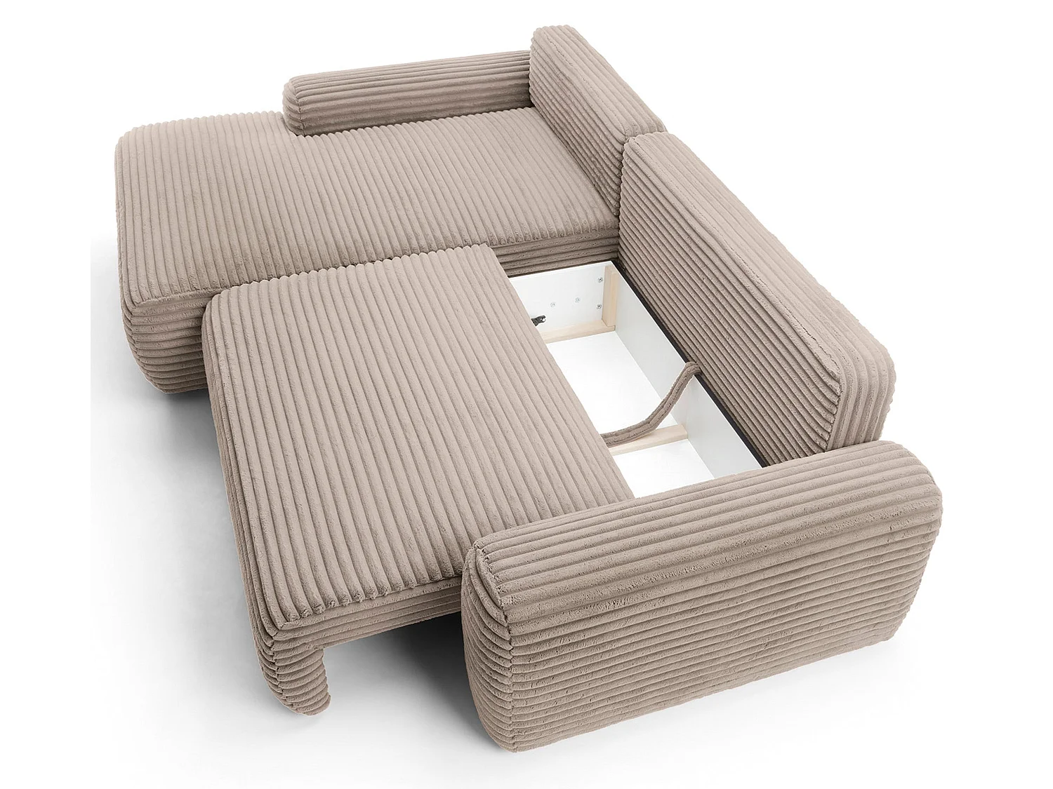 Canapé d'angle en forme de L avec fonction de couchage - velours côtelé - beige - côté gauche - ALFERIA