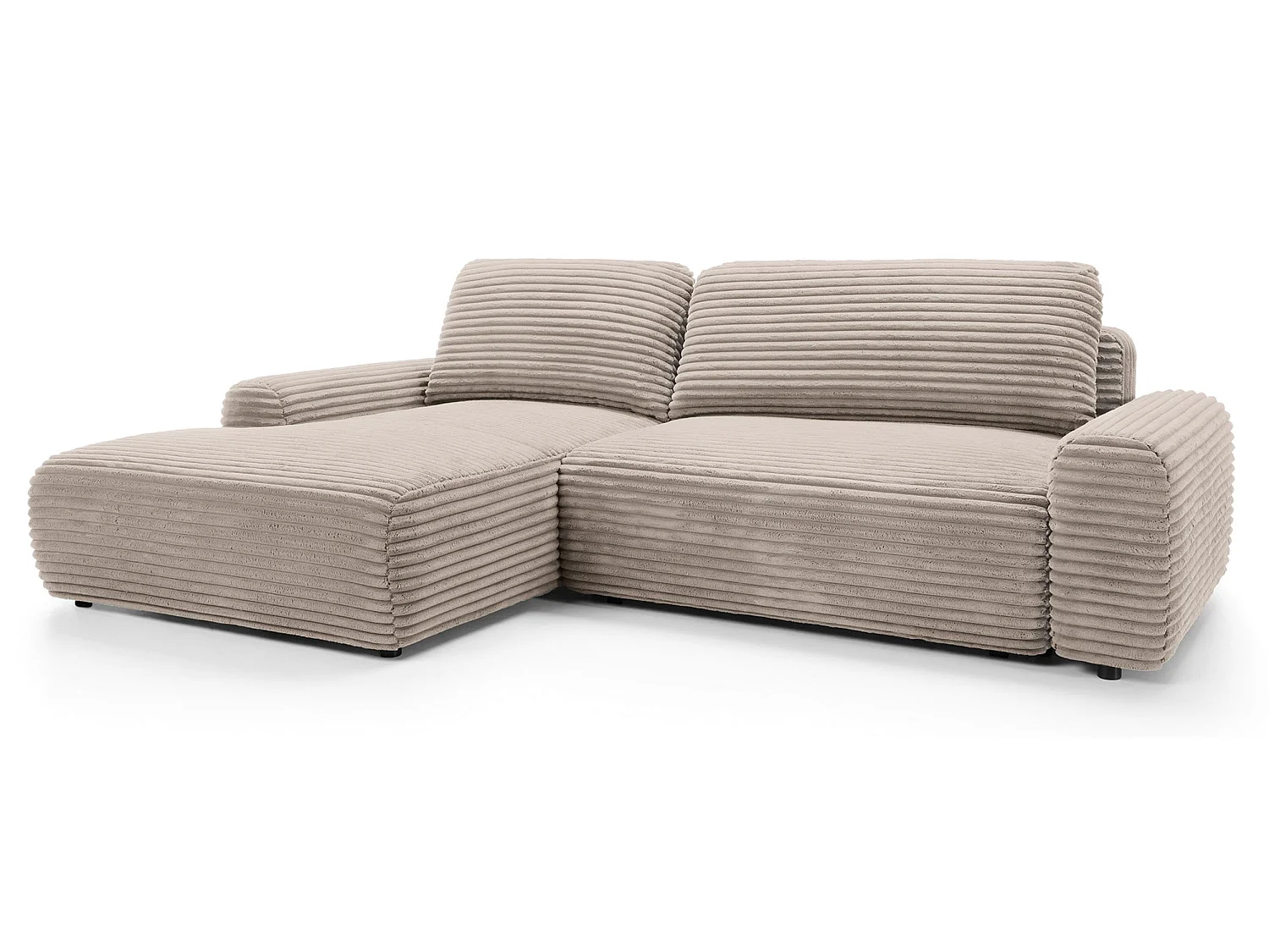Canapé d'angle en forme de L avec fonction de couchage - velours côtelé - beige - côté gauche - ALFERIA