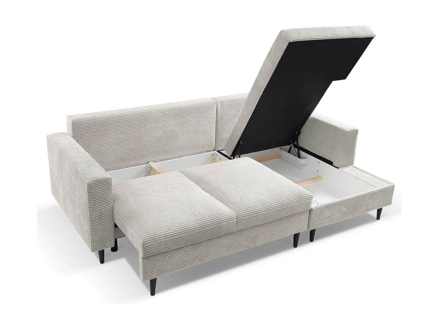 Hoekbank - met L-vormige slaapfunctie - lichtgrijs corduroy - rechterkant - NALIKA