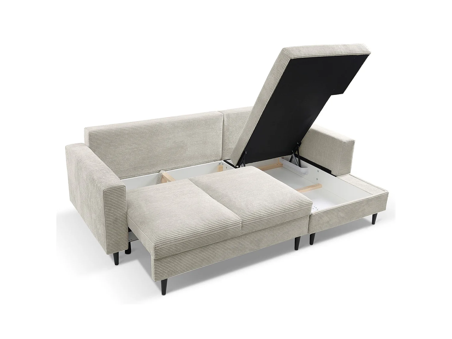 Ecksofa mit Schlaffunktion - Cord-Bezug - hellbeige - rechtsseitig - NALIKA