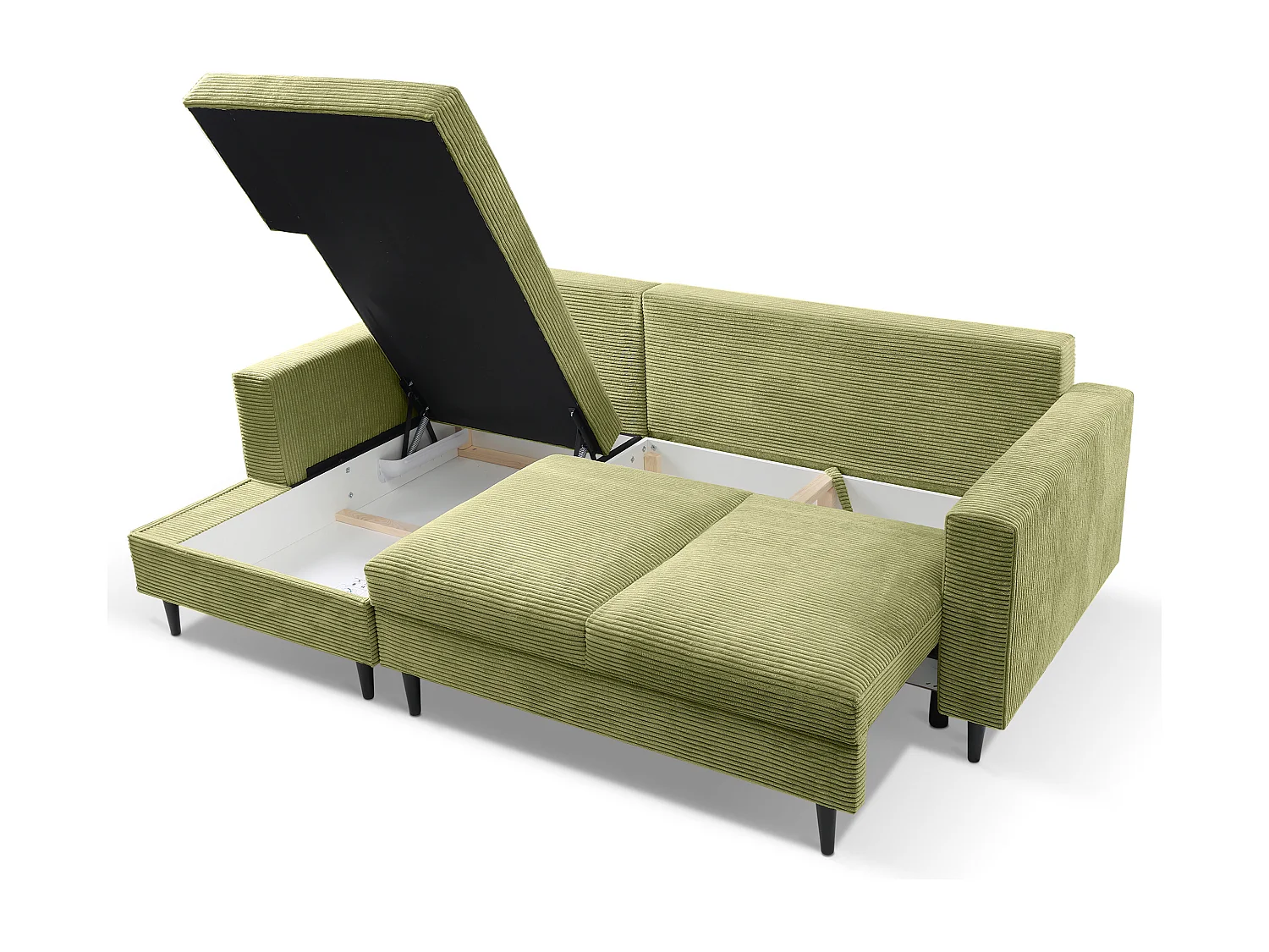 Hoekbank - met L-vormige slaapfunctie - pistachekleurig corduroy - linkerzijde - NALIKA