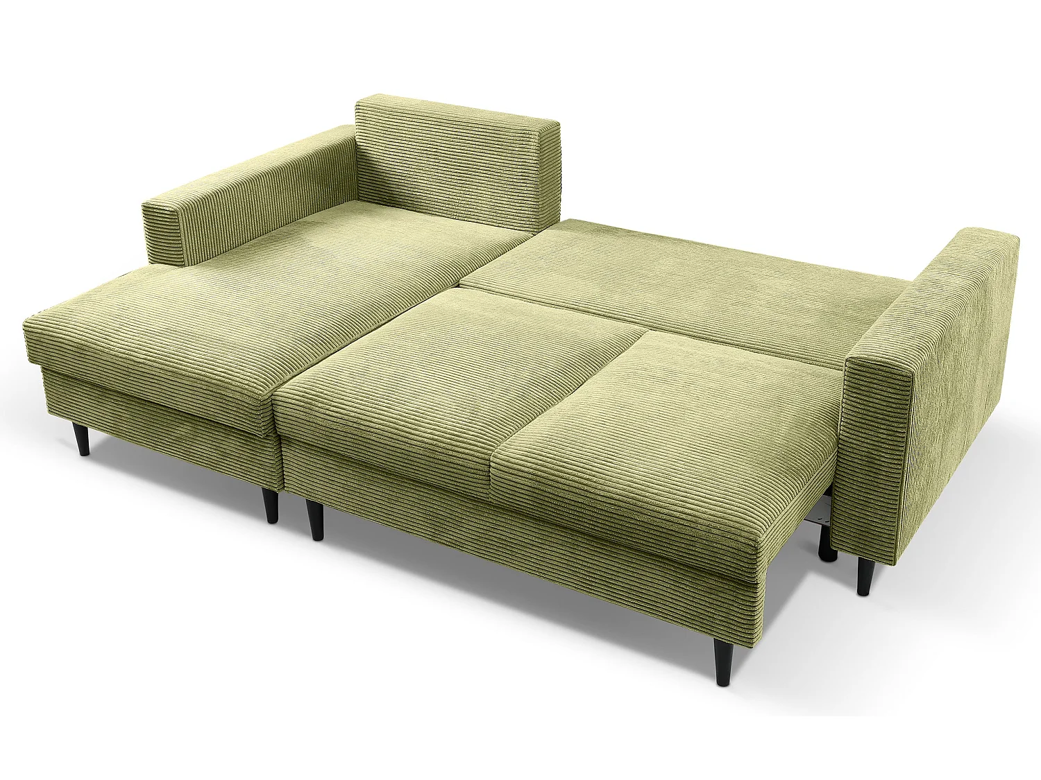Canapé d'angle - avec fonction couchage en L - velours côtelé couleur pistache - côté gauche - NALIKA