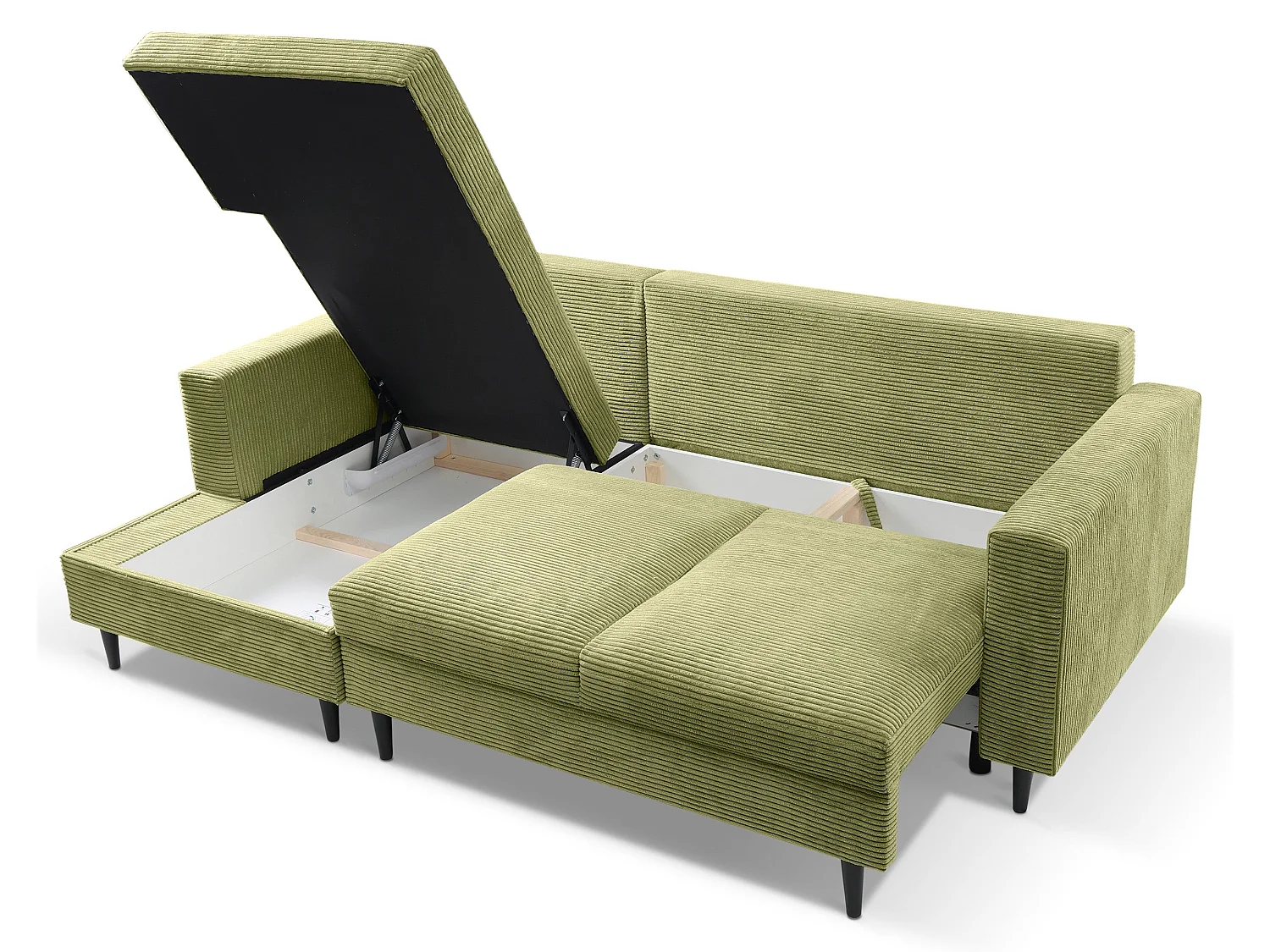 Canapé d'angle - avec fonction couchage en L - velours côtelé couleur pistache - côté gauche - NALIKA