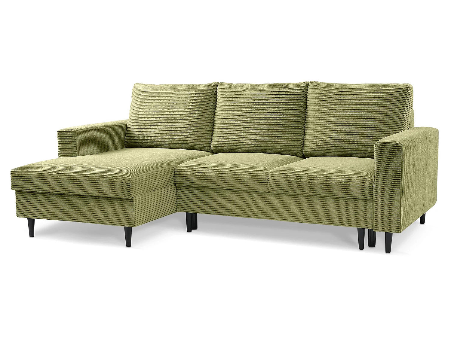 Canapé d'angle - avec fonction couchage en L - velours côtelé couleur pistache - côté gauche - NALIKA