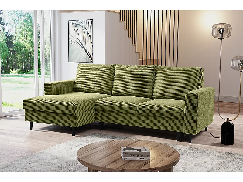 Hoekbank - met L-vormige slaapfunctie - pistachekleurig corduroy - linkerzijde - NALIKA