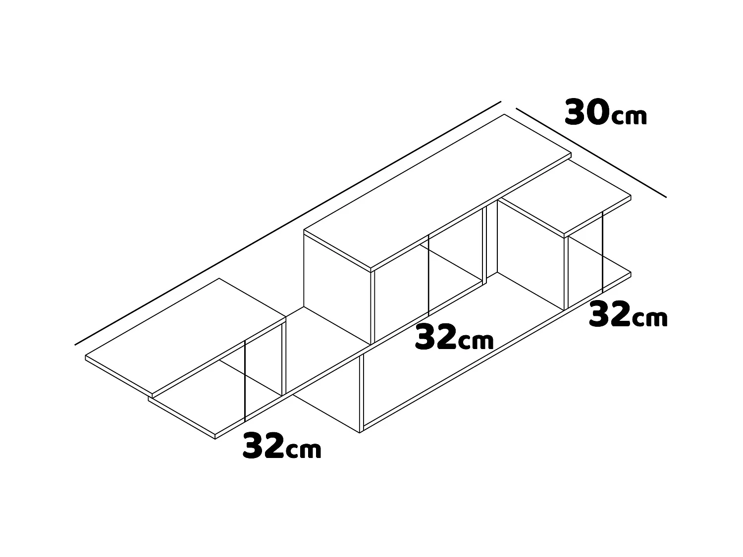 Daniel - Estantería de pared en madera melamina 218x30xH62 cm, color negro