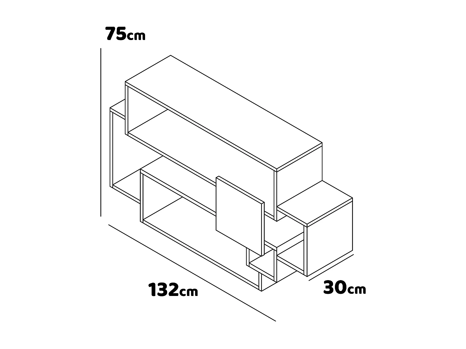 Sorrento - Estantería de pared en madera melamina 132x30xH75 cm, color marrón