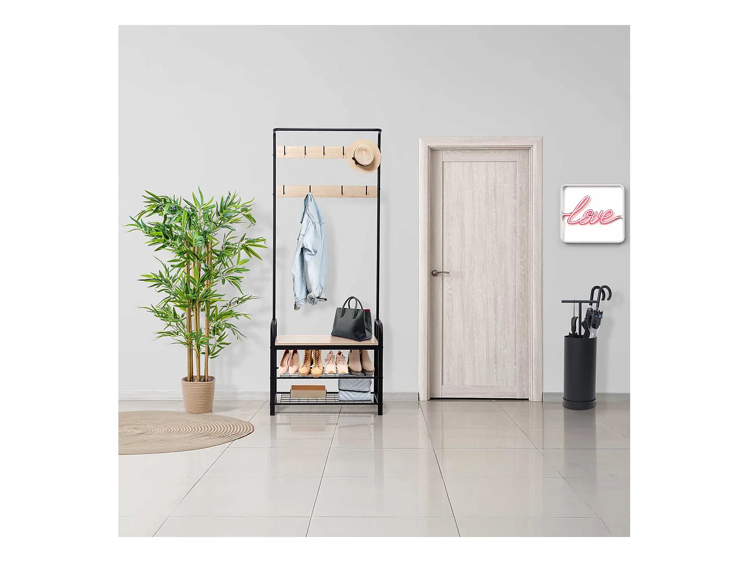 Sirsa - Perchero independiente con banco y zapatero incorporado