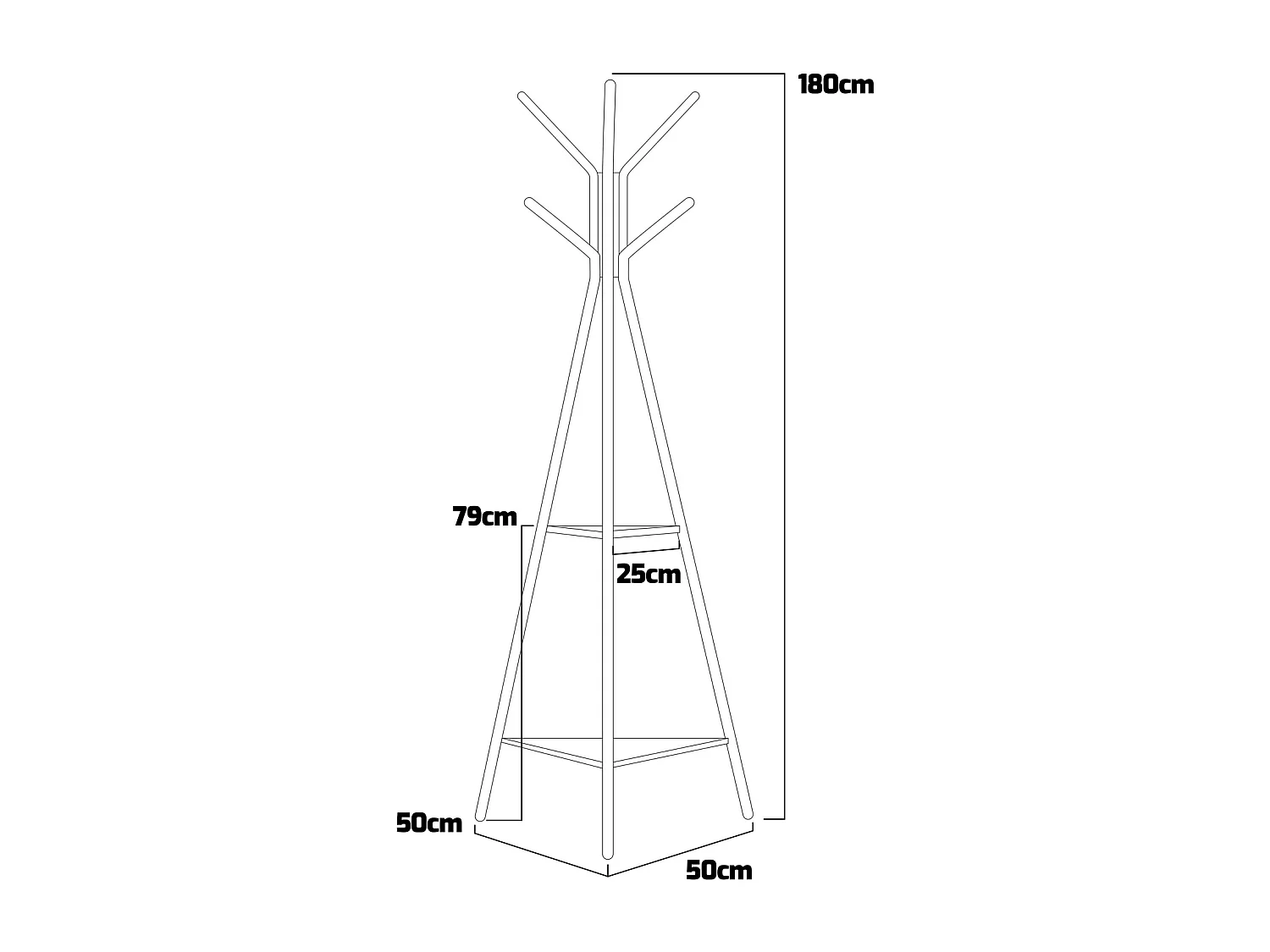 Gubinde - Cabide metálico 180x50 cm com 2 prateleiras de madeira