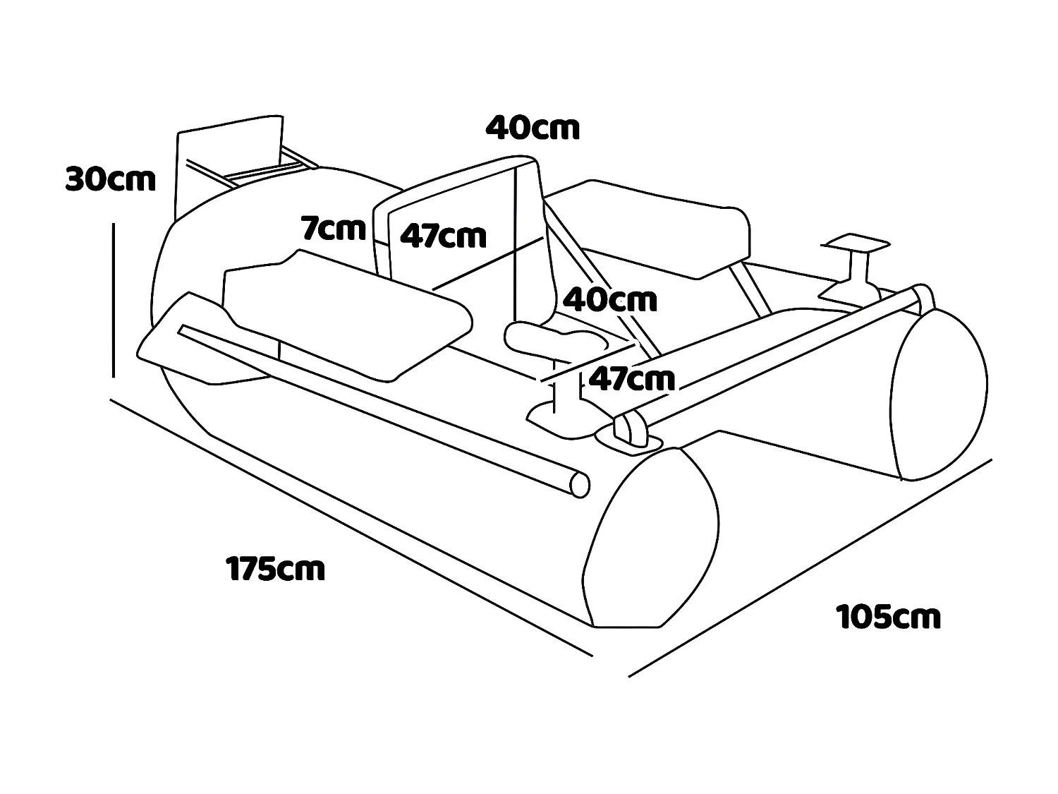 Tendy - Belly boat Barca da pesca gonfiabile in PVC con doppia camera d'aria, 175 cm