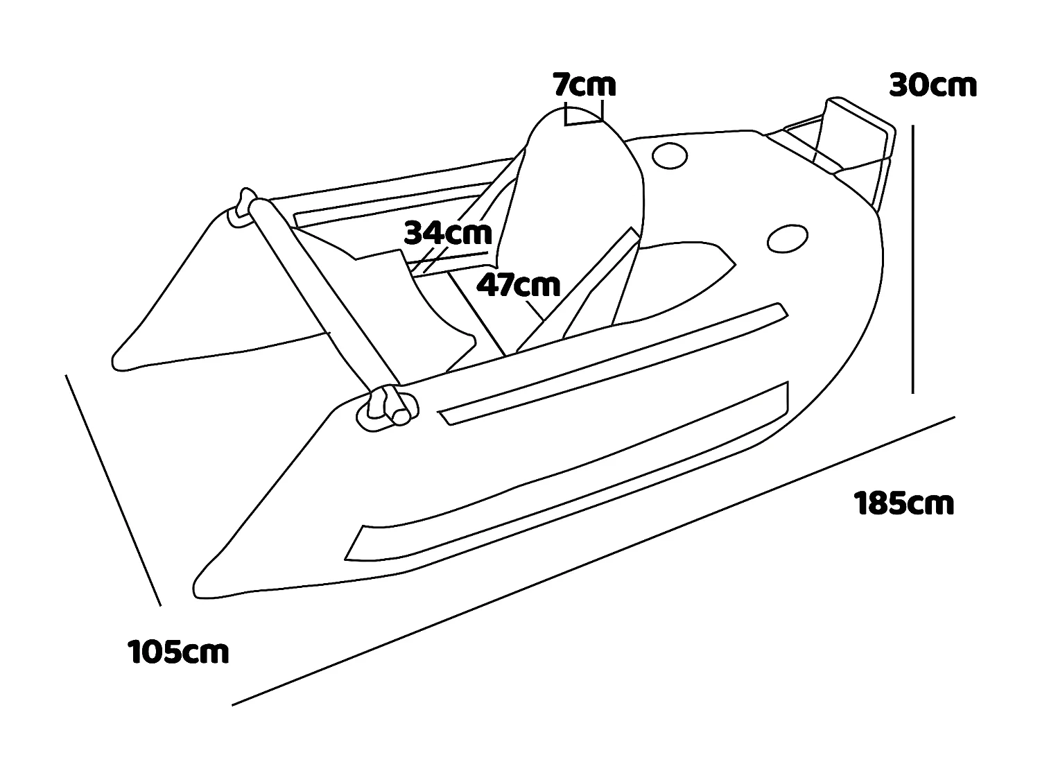 Talla - Barco de pesca inflável PVC com câmara dupla, 185 cm