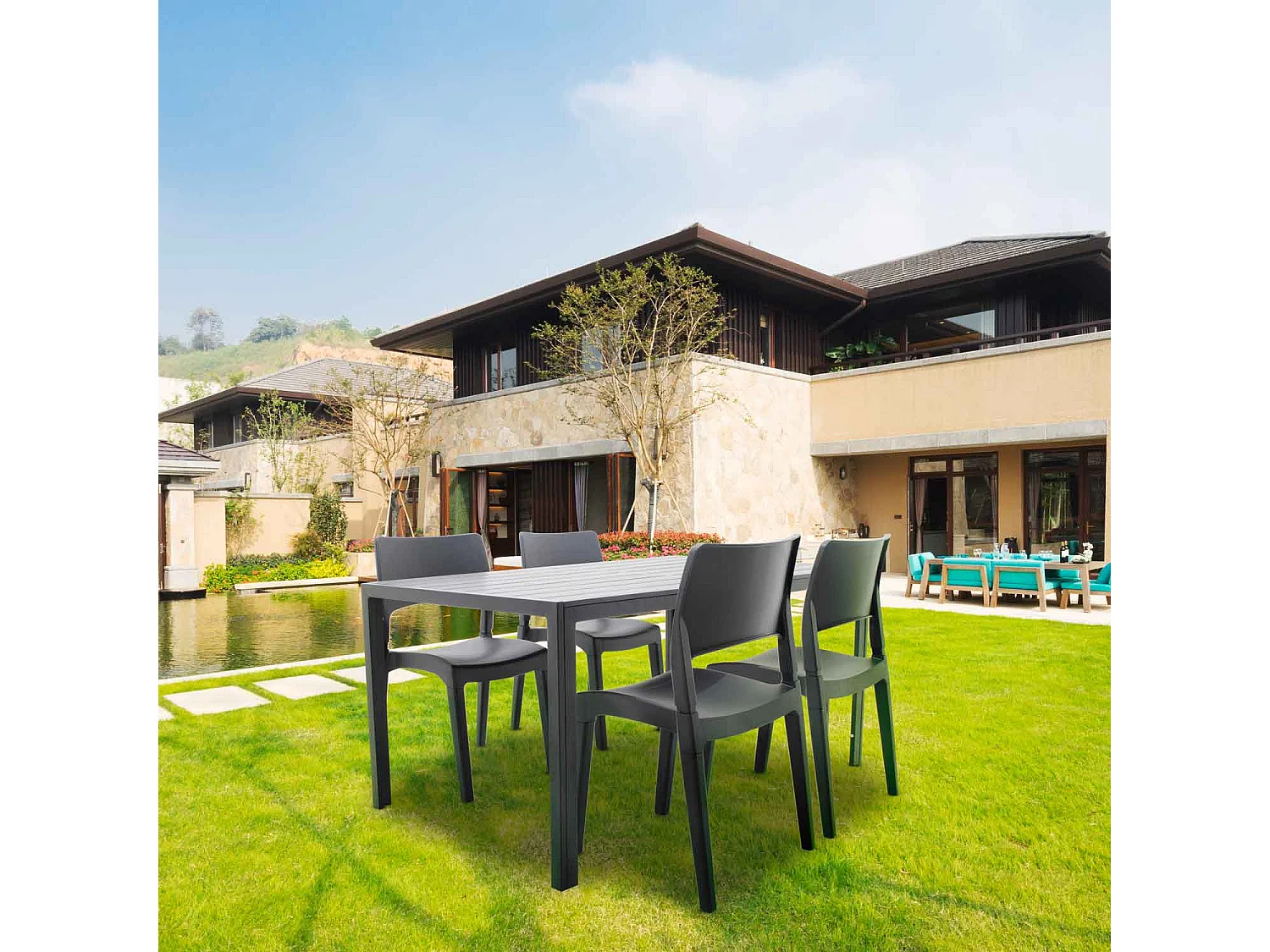 Conjunto de exterior con mesa Giano y 4 sillas Klik/Klak