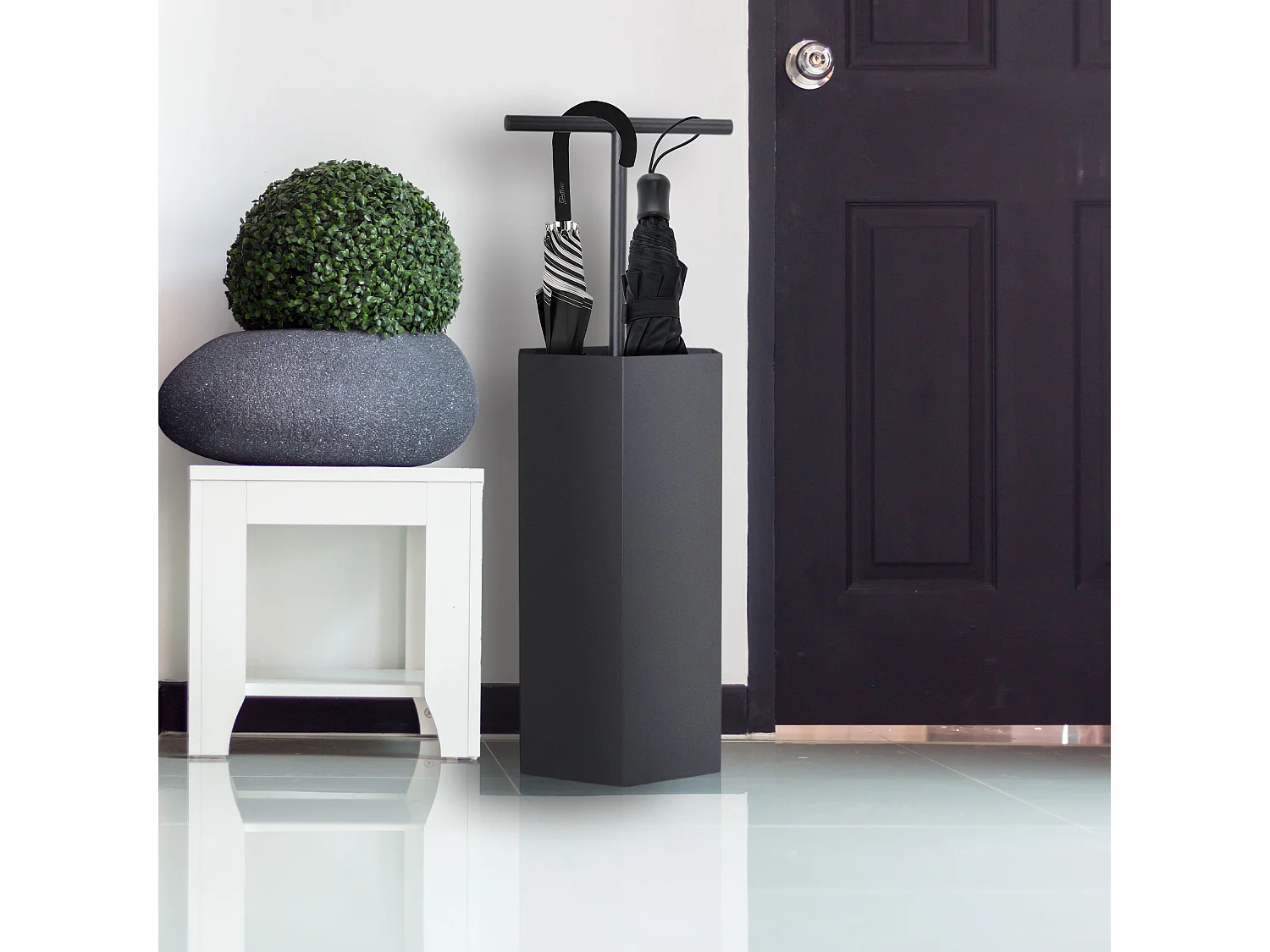 Ohm - Paragüero de diseño con soporte para paraguas y ranura de drenaje de agua.