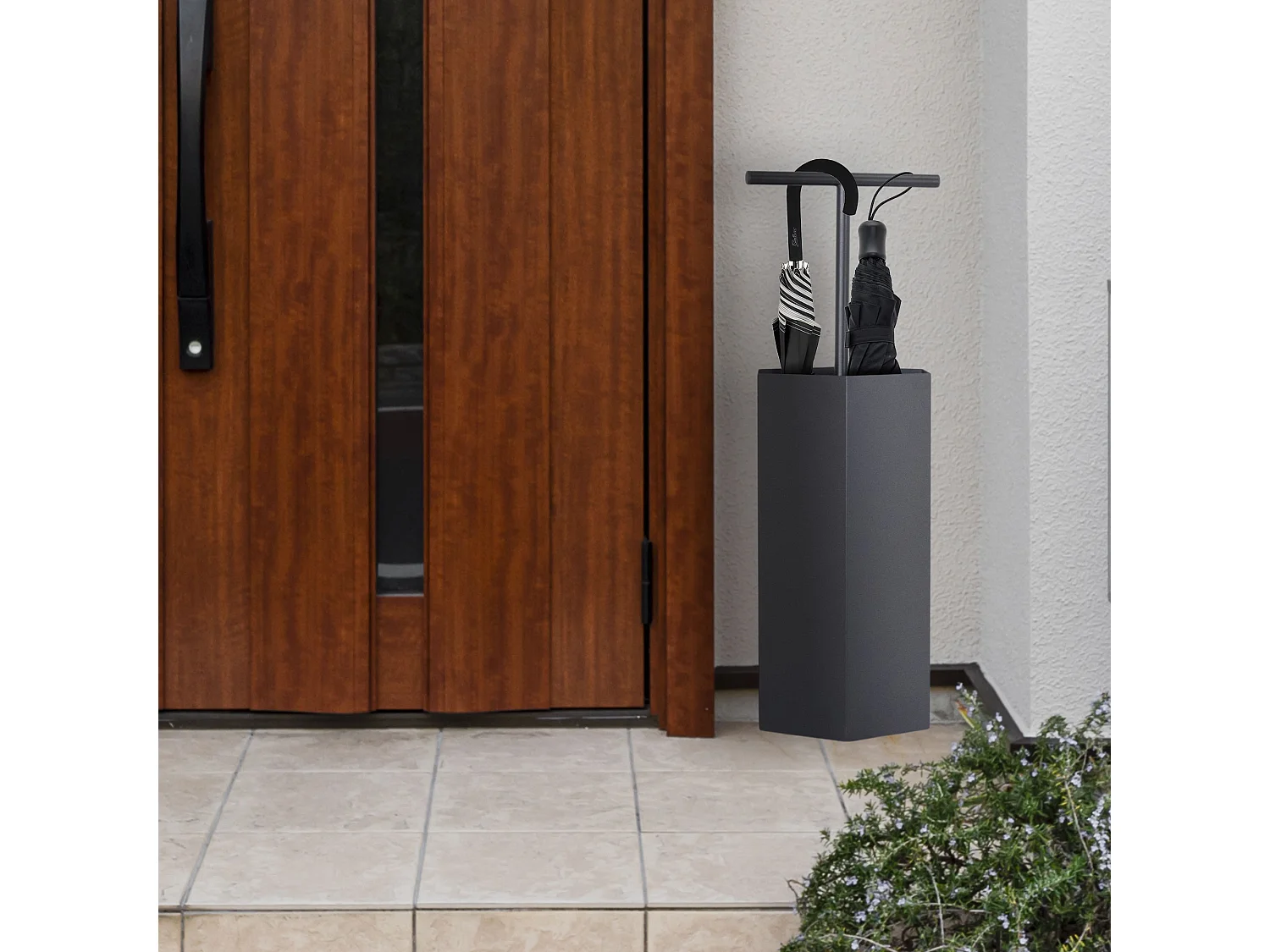 Ohm - Paragüero de diseño con soporte para paraguas y ranura de drenaje de agua.