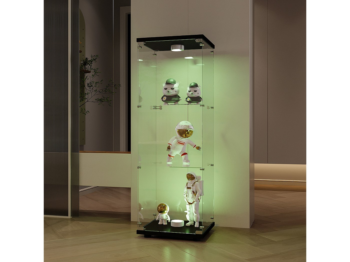 Vitrine En Verre Avec éclairage LED - 2 étagères Et Serrure - Présentation Objets De Collection, Livres, Modèles
