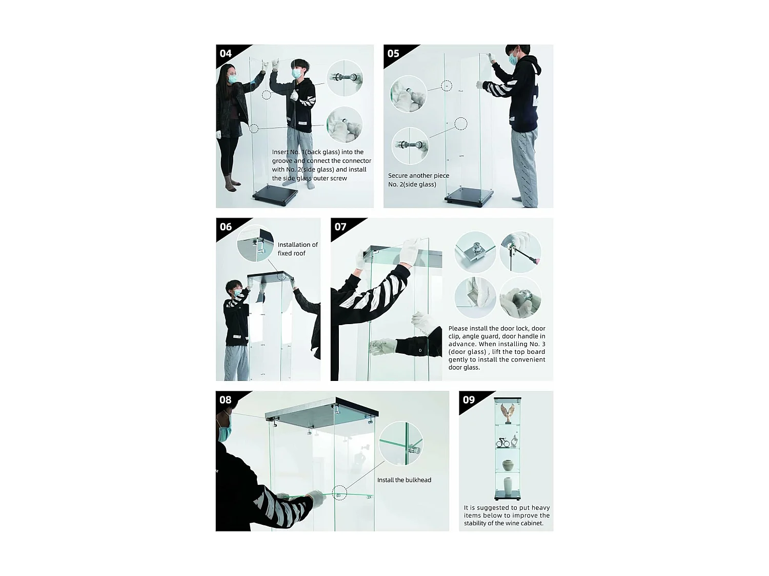 Vetrina in vetro da 164 cm - 4 ripiani - Vetrina a 1 anta con serratura - Mobiletto portaoggetti in vetro indipendente per camera da letto, soggiorno - Bianco