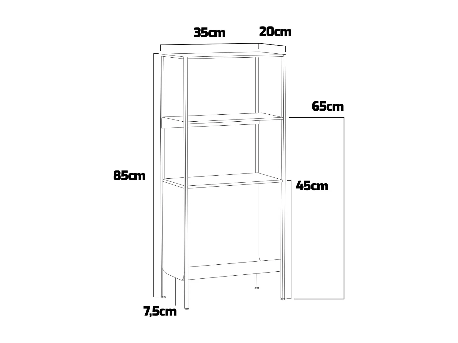Bandha - Scaffale in metallo con 4 ripiani 85x35x20 cm