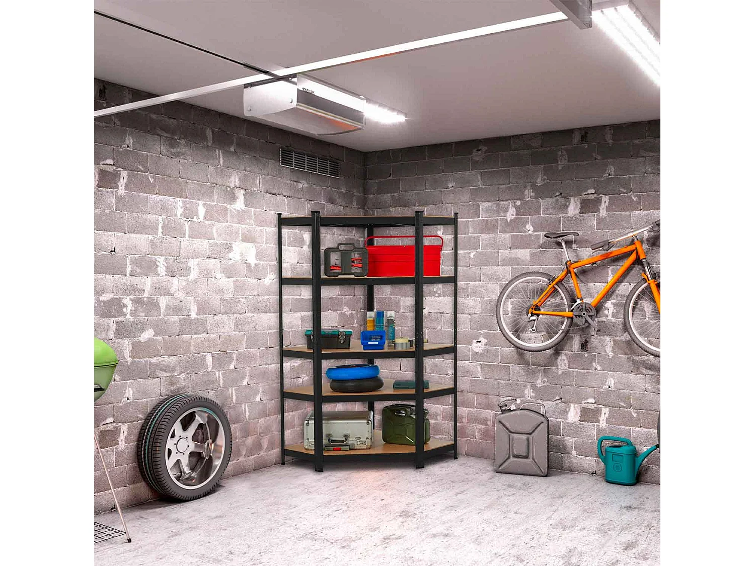 Nook - Estante de esquina cargas pesadas de metal y MDF con 5 estantes 180x75x40 cm