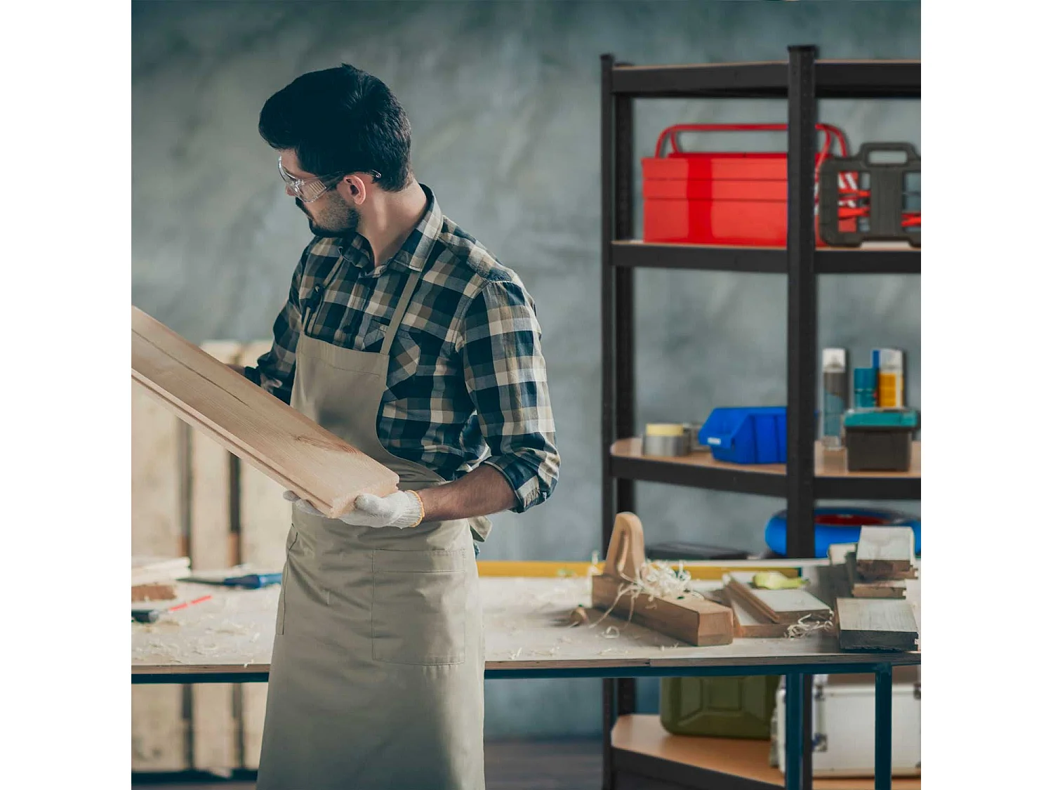 Nook - Scaffale angolare per carichi pesanti in metallo e MDF con 5 ripiani regolabili 180x75x40 cm