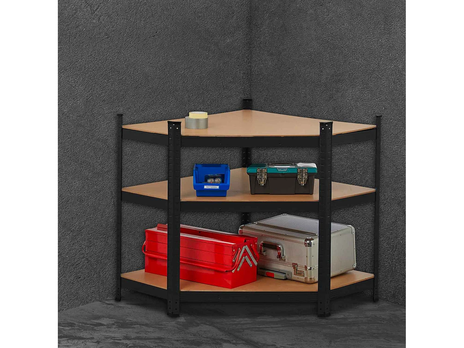 Nook - Scaffale angolare per carichi pesanti in metallo e MDF con 5 ripiani regolabili 180x75x40 cm