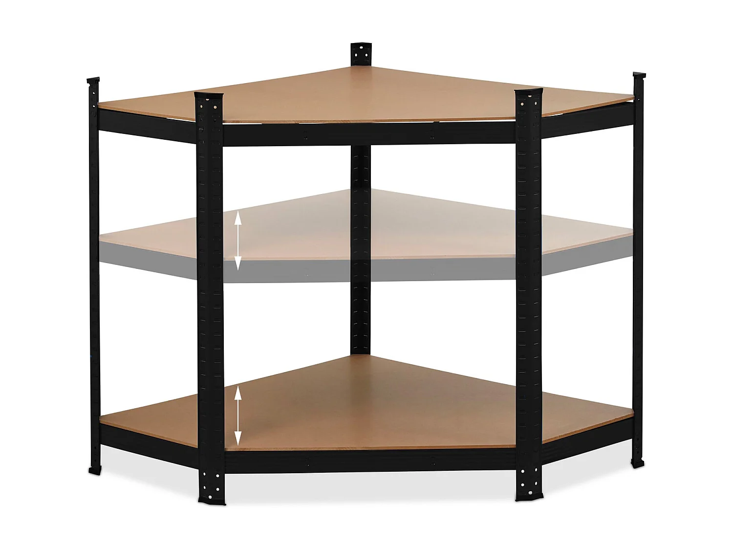 Nook - Scaffale angolare per carichi pesanti in metallo e MDF con 5 ripiani regolabili 180x75x40 cm