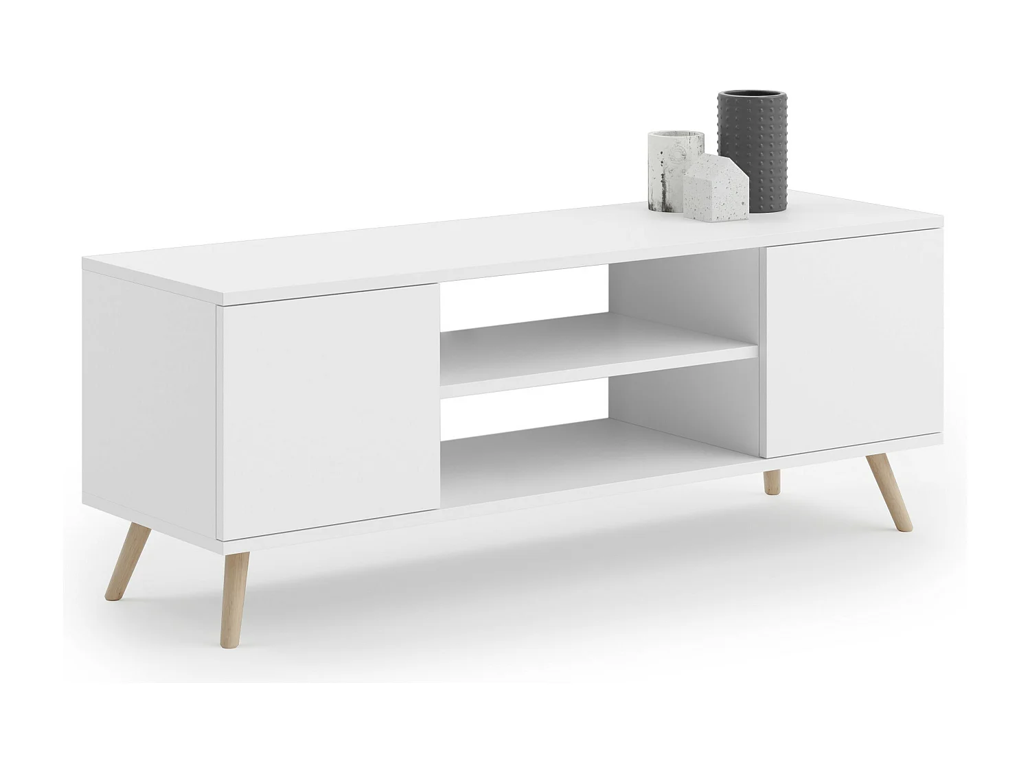 Mesa de TV FOCUS, 135 cm, blanca, estilo escandinavo