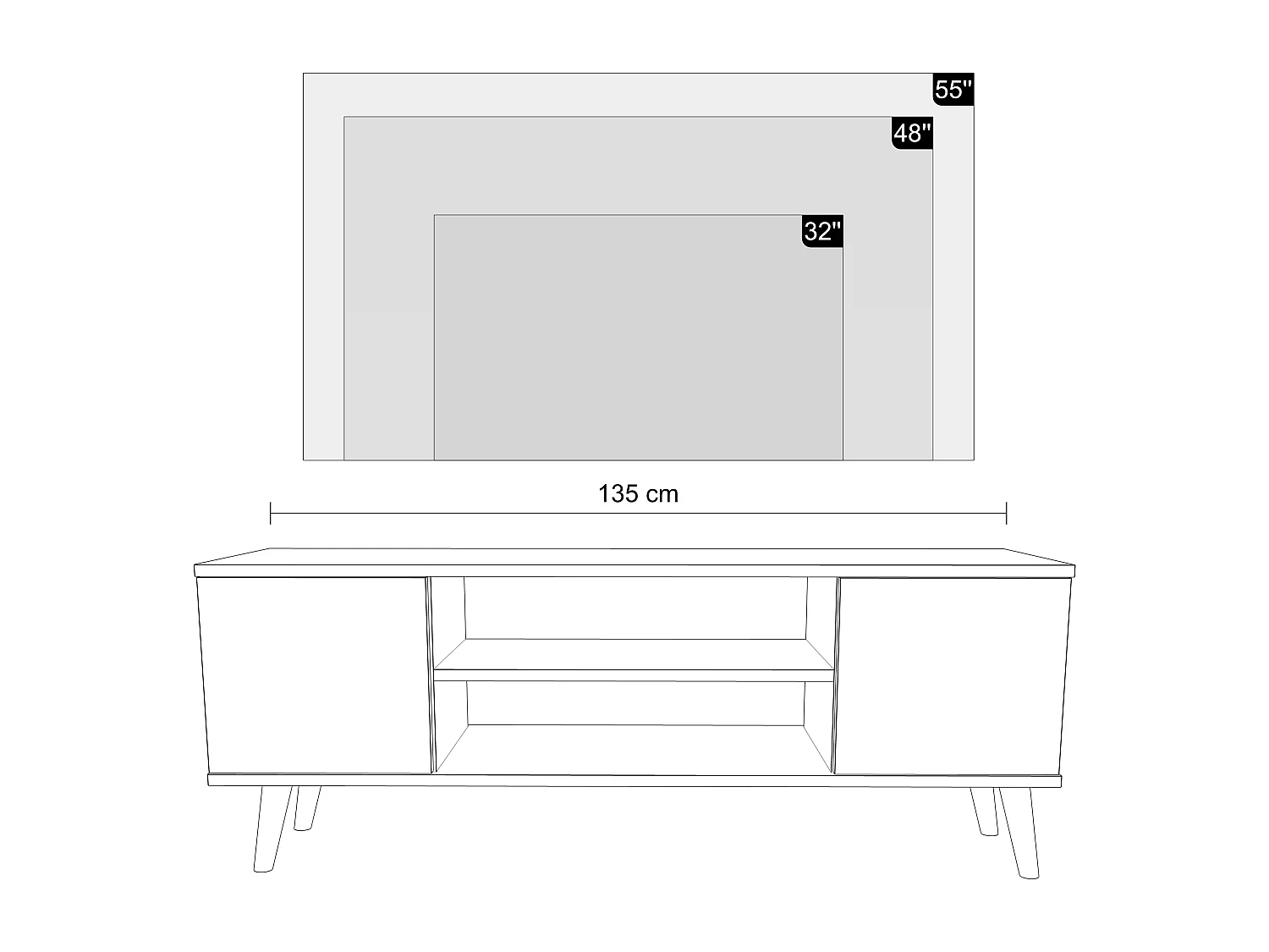 Table TV FOCUS, 135 cm, blanche, style scandinave