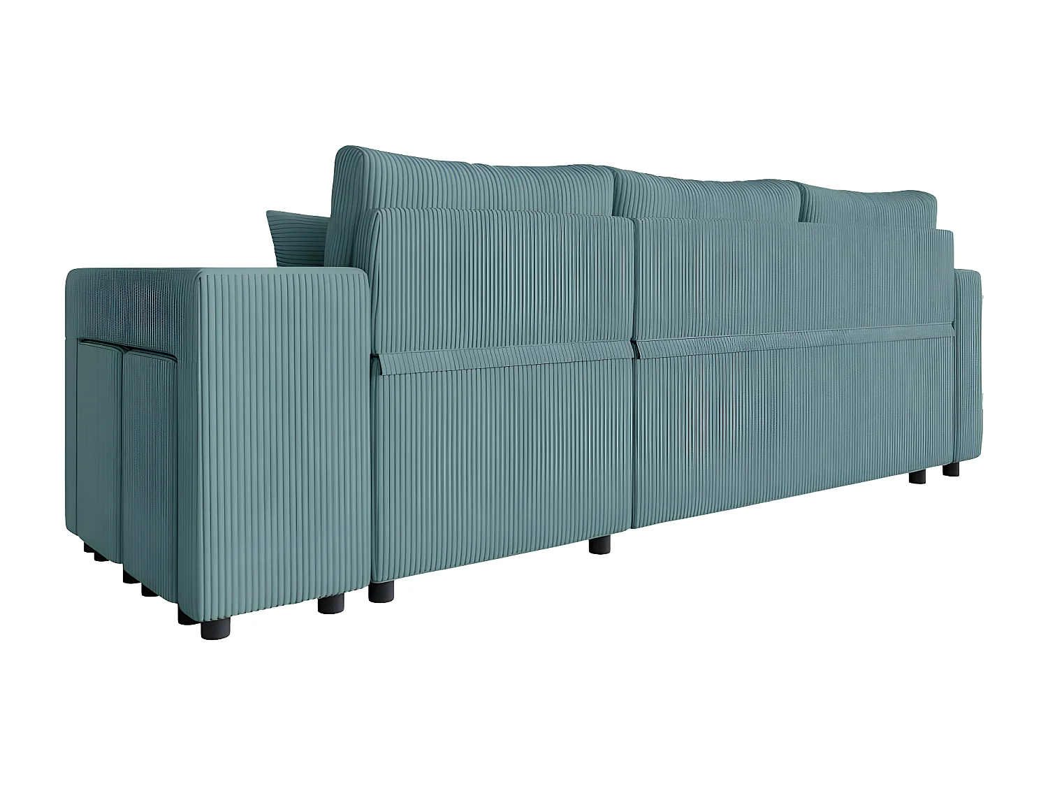 Canapé d'angle réversible convertible Oslo avec coffre, 2 poufs à droite en velours côtelé bleu - L241 x P146 x H81cm - Loungitude
