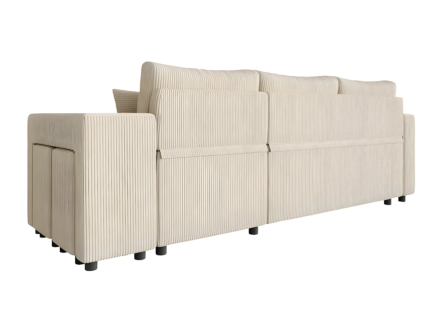 Canapé d'angle réversible convertible Oslo avec coffre, 2 poufs à droite en velours côtelé beige - L241 x P146 x H81cm - Loungitude