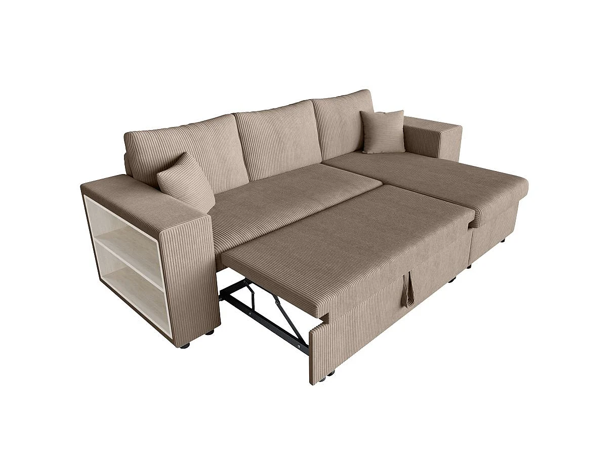 Canapé d'angle convertible 5 places avec pouf en velours taupe MADY