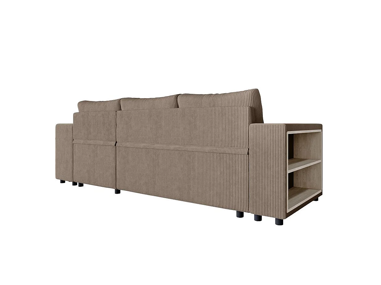 Canapé d'angle convertible 5 places avec pouf en velours taupe MADY