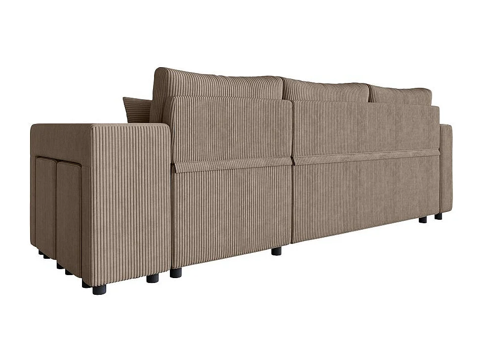 Canapé d'angle réversible convertible Oslo avec coffre, 2 poufs à droite en velours côtelé taupe - L241 x P146 x H81cm - Loungitude