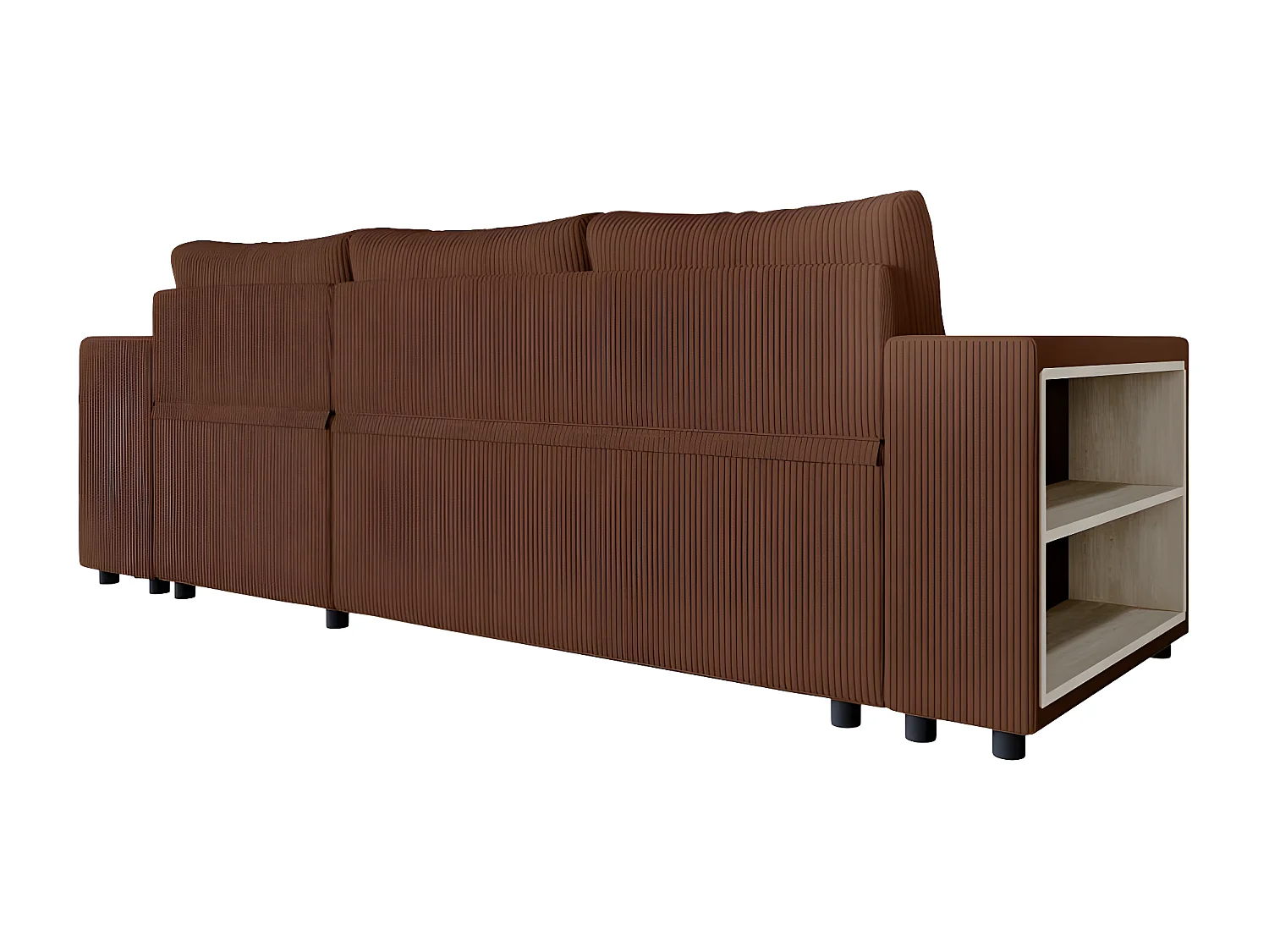 Canapé d'angle réversible Mady avec coffre, rangement poufs à droite en velours côtelé - Marron - L254 x P146 x H81cm - Loungitude