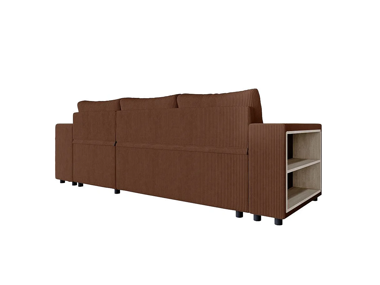 Canapé d'angle convertible 5 places avec pouf en velours marron MADY