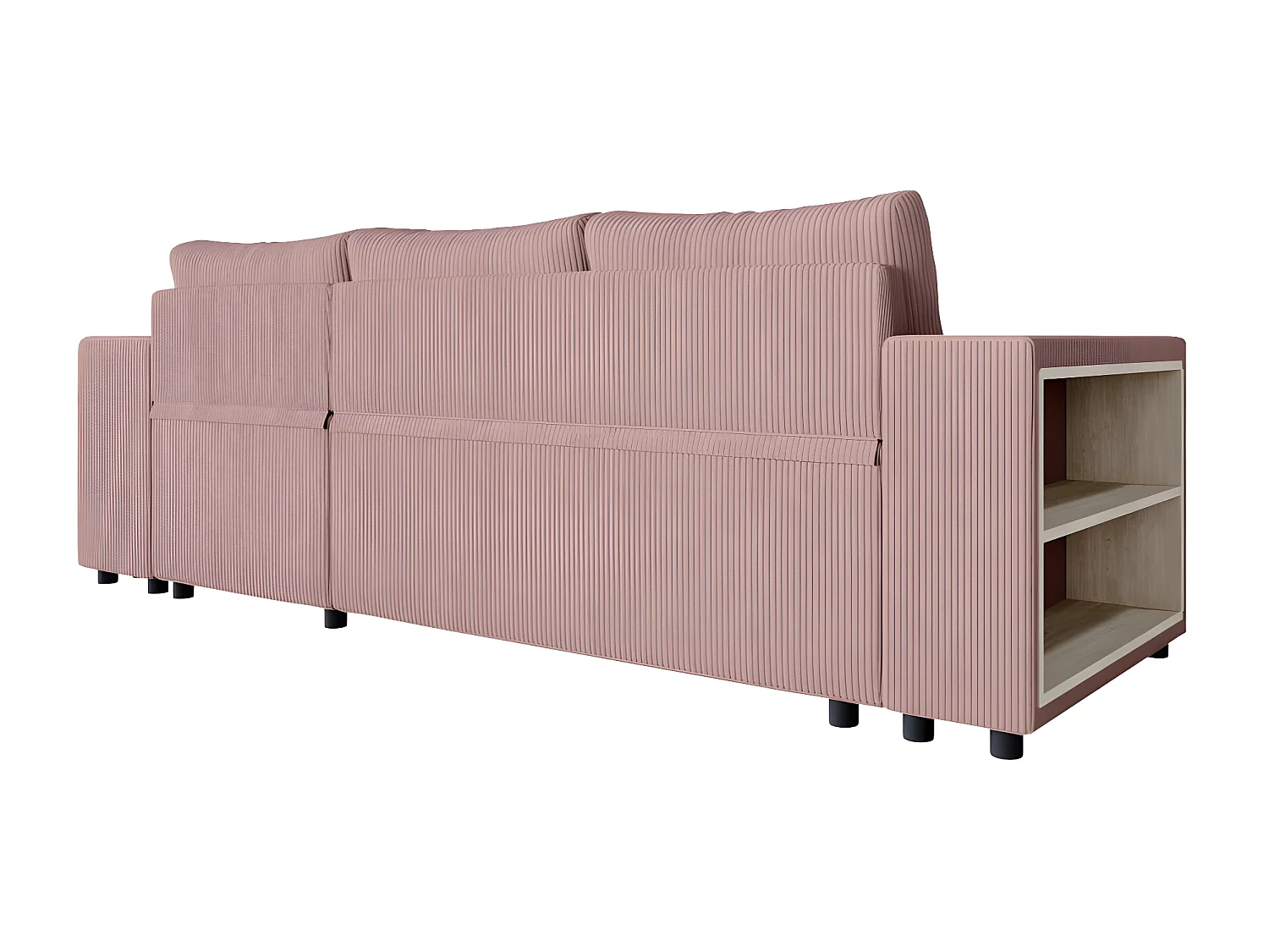Canapé d'angle réversible Mady avec coffre, rangement poufs à droite en velours côtelé - Rose - L254 x P146 x H81cm - Loungitude