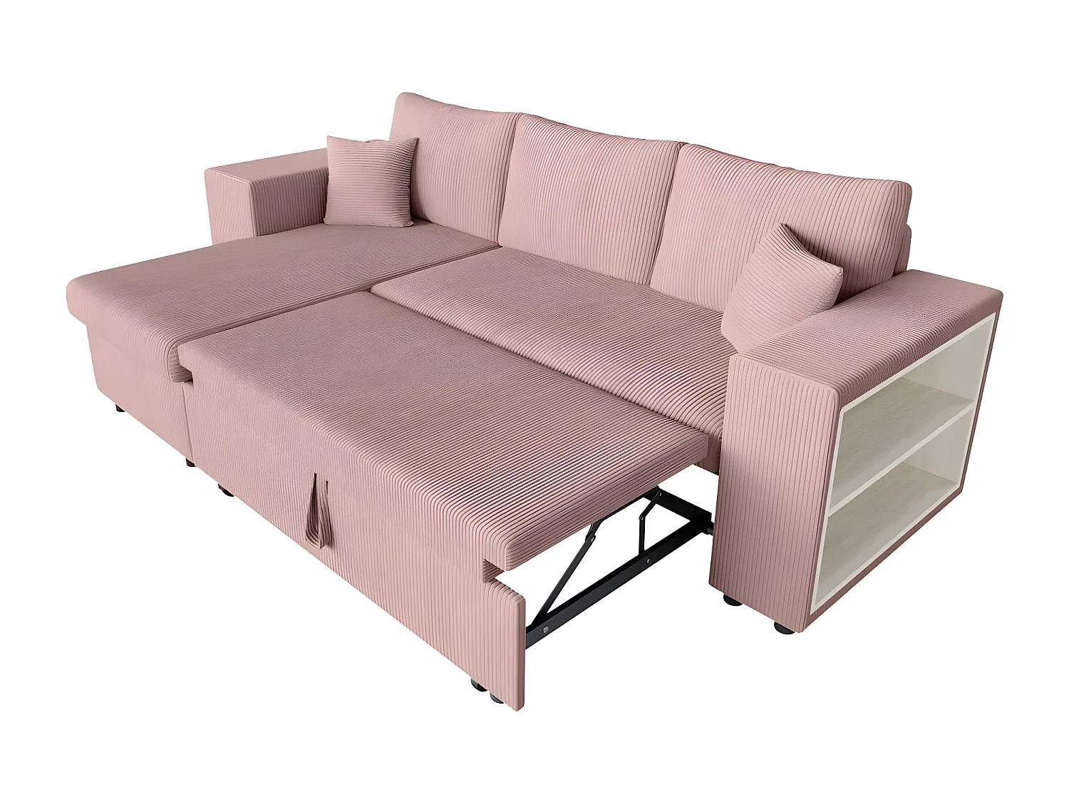 Canapé d'angle réversible Mady avec coffre, rangement poufs à gauche en velours côtelé - Rose - L254 x P146 x H81cm - Loungitude
